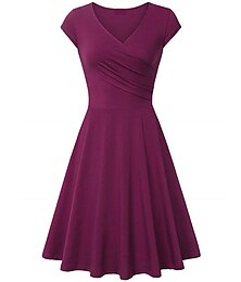 cheap -Women‘s A Line Dress Short Mini Dress Beige Short Sleeve Pure Color Ruched Spring Summer V Neck Elegant Classic 2023 4XL