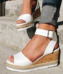 abordables -Sandalias de cuña de corcho blanco para mujer con correa en el tobillo: zapatos de plataforma casuales de verano para uso diario
