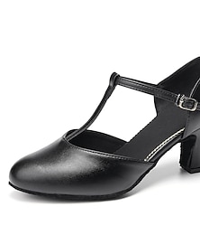 cheap -Women's Ballroom Dance Shoes Modern Shoes Character Shoes Performance Practice Ballroom Dance Suede Shoes Simple Style Practice Buckle Cuban Heel Closed Toe Buckle T-Strap Adults' Black