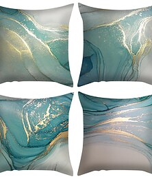 cheap -Set of 4 Throw Pillow Covers Marble Texture Turquoise and Gold Silver Decorative Pillow Cases Luxury Abstract Fluid Art Ink Soft Square Cushion Covers for Couch Sofa