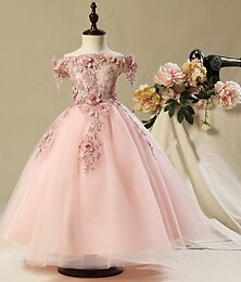 levne -Šaty pro květinovou družičku Dívčí Šaty Princeznovské šaty Šaty na párty Svatební Párty Pegeant Elegantní Princeznovské Sladký Síťka Květiny Krátký rukáv Pod rameny Vínově rudá Bílá 3-10 let