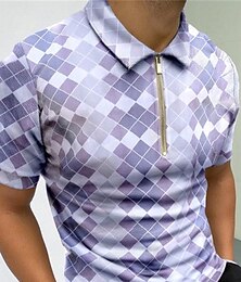 Недорогие -Муж. Футболка-поло Рубашка для гольфа Повседневные Праздники Отложной Четверть молния С короткими рукавами Спорт Мода Вязка с узором "ромбиками" Молния Четверть молния Весна лето Стандартный