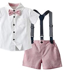 voordelige -2-delig Ringdragerkostuums Jongens Kinderen Shirt & shorts Kledingset Buiten Straat Modieus Stoer Casual Effen Kleur Strik Blozend Roze Groen Katoen