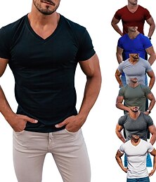 halpa -Miesten T-paita Kosteutta siirtävät paidat Lyhythihainen V kaula-aukko Kesä Tavallinen Muoti Klassinen Mukava Katu Kausaliteetti Urheilu Musta Valkoinen Rubiini Top T-paita miehille