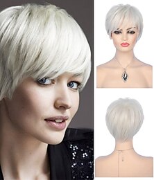 economico -parrucche bianche crema corte per parrucca da folletto cosplay da donna sintetica naturale