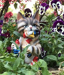 economico -Statuetta della statua dello gnomo da giardino del gatto malizioso - miglior arredamento d'arte per la casa all'aperto o la statua dell'ufficio per la decorazione del cortile del cortile del patio