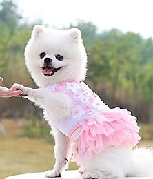 お買い得  -チワワ犬のドレス、夏のかわいい女性の子犬のドレス、余分な小さな女の子の犬のピンクの服、ヨーキーティーカップのペットの犬の衣装、花のサンドレス、小さな犬のスカートの猫の服xxs〜s（xx-small）