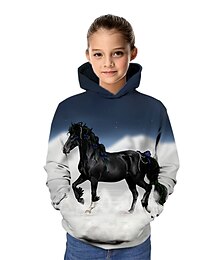 levne -dětský dívčí kůň s grafikou 3D mikina a mikina s dlouhým rukávem zvířecí potisk tmavě modré dětské topy aktivní škola