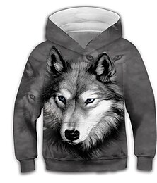 cheap -Kids Boys Hoodie Long Sleeve 3D Print Wolf Animal Pocket Gray Children Tops Spring Active Fashion Daily Daily Indoor Outdoor Regular Fit 3-12 Years