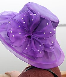 preiswerte -Kentucky Derby Hut Hüte Organza Fischerhut Strohhut Sonnenhut Casual Festtage Kentucky Derby Melbourne-Cup Cocktail Elegant Vintage-Stil Mit Kunstperlen Applikationen Kopfschmuck Kopfbedeckung