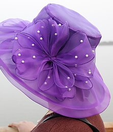 levne -Klobouk Kentucky Derby Klobouky Organza Kbelík Slamák Sluneční klobouk Ležérní Dovolená Kentucky Derby Melbourne Cup koktejl Elegantní Retro styl S Umělé perly Aplikace Přílba Pokrývky Hlavy