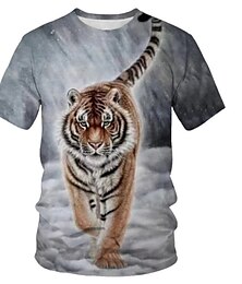 お買い得  -男の子 3D 動物 虎 Tシャツ 半袖 3Dプリント 夏 春 活発的 スポーツ ファッション 子供 3〜12年 アウトドア 日常 レギュラー