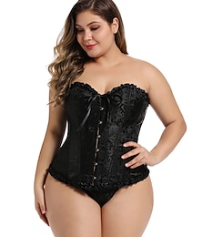 cheap -Rococo Overbust Corset Masquerade Overbust Corset Cosplay Plus Size Women's Tummy Control Push Up Jacquard Bow Plus Size Masquerade Party Corset
