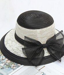 levne -Klobouk Kentucky Derby Klobouky Sláma Krajka Kbelík Slamák Sluneční klobouk Ležérní Dovolená Melbourne Cup koktejl Royal Astcot Elegantní Retro styl S Mašle Krajka Přílba Pokrývky Hlavy