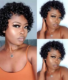 cheap -Pixie Cut Wig Short Curly Human Hair Wigs 4x4x1 T Part Lace Front Wig T Part Lace Closure Wave Wet and Wavy Wig Jerry Curly Wig with Natural Hairline for Black Women