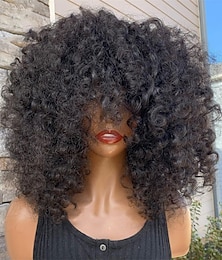 cheap -Remy Human Hair Wig Curly With Bangs Natural Black Capless Brazilian Hair Women's Natural Black #1B 8 inch 10 inch 12 inch Vacation Party / Evening Daily Wear