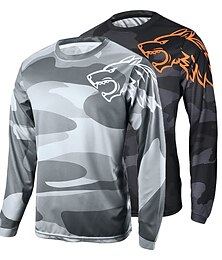 halpa -Miesten Alamäkeen Jersey Pitkähihainen Maastopyöräily Maantiepyöräily Musta Keltainen Sininen Susi naamiointi Pyörä Villapusero Hengittävä Nopea kuivuminen Polyesteri Spandex Urheilu Susi naamiointi