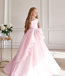economico -Abito da Sposa per Ragazze Fiori Lungo fino al Pavimento Prima Comunione Carino Abito Prom in Chiffon con Balze Fit 3-16 Anni