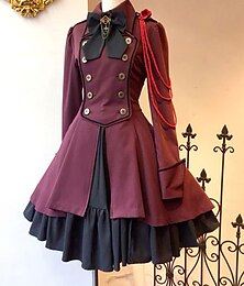 cheap -Lolita Sweet Lolita Vacation Dress Princess Dress Women's Japanese Cosplay Costumes Red Color Block Long Sleeve