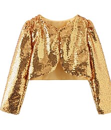 cheap -Kids Girls' Bolero Cardigans Jacket Sequin Long Sleeve Silver Gold Spring Summer Active Street 3-12 Years