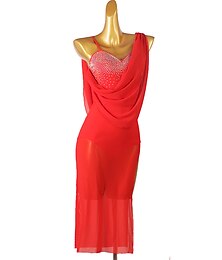 billige -danse salsa latinsk dansekjole delte ledd krystaller / rhinestones kvinners trening ytelse ermeløs chinlon mesh