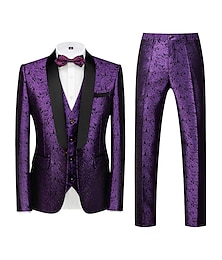 cheap -Silver Black White Men's Prom Suits Party Prom Tuxedos 3 Piece Jacquard Shawl Collar Tailored Fit Single Breasted One-button 2024