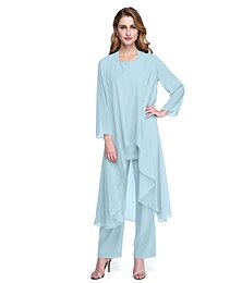 cheap -Jumpsuit / Pantsuit Mother of the Bride Dress Wedding Guest Elegant Plus Size Bateau Neck Floor Length Chiffon Sleeveless yes Wrap Included with Solid Color 2024