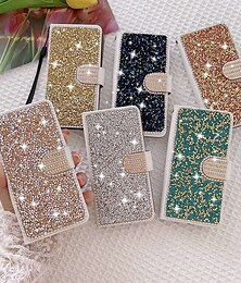 voordelige -telefoon hoesje Voor Samsung Galaxy S24 S23 S22 S21 S20 Plus Ultra A55 A35 A25 A15 5G A54 A34 A14 A53 A33 A32 A22 Wallet Card Case bling Strass met telefoonriem Glitterglans Kristal Diamant PU-nahka