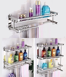 cheap -Shower Caddy Floating Shelves With Towel Bar 1-3 Layers Premium SUS 304 Contemporary Stainless Steel 1pc Wall Mounted