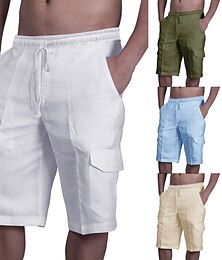 ieftine -Bărbați Pantaloni Scurți Pantaloni scurți din in Pantaloni scurți de vară Pantaloni scurți de plajă Multi Buzunare Simplu Lungimea genunchiului Plajă Hawaiană Casual Negru Alb Inelastic