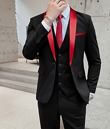 cheap -Black Red Dark Grey Men's Prom Suits Wedding Party Ceremony Tuxedos 3 Piece Shawl Collar Solid Color Standard Fit Single Breasted One-button 2024