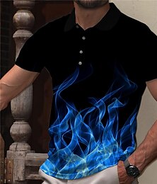 preiswerte -Herren Poloshirt Golfhemd Flamme Umlegekragen Gelb Blau Purpur Grün 3D-Druck Casual Täglich Kurzarm Bedruckt Button-Down Bekleidung Modisch Designer Brautkleider schlicht Atmungsaktiv