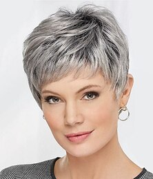 economico -parrucche pixie cut parrucca di capelli corti europea e americana moda donna frangetta di colore misto parrucca copricapo in fibra chimica per la festa quotidiana