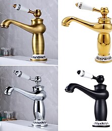 abordables -robinet de lavabo de salle de bain en laiton, finition ti-pvd robinets de bain à un trou avec interrupteur chaud et froid et valve en céramique