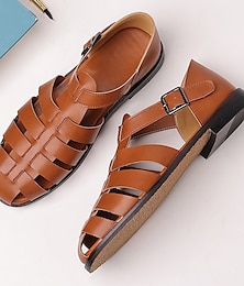 cheap -Men's PU Leather Sandals Fishermen Sandals Closed Toe Shoes Casual Beach Outdoor Daily Buckle Sandals Black White Blue Summer Spring