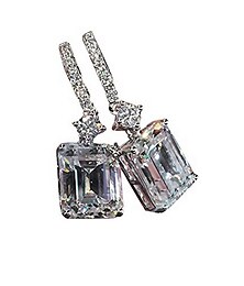 cheap -925 sterling silver earring sets for women,rectangular crystal dangle earring,rhodium plated cubic zirconia earrings