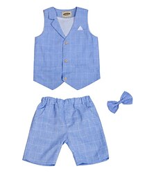 voordelige -Kinderen Jongens Kostuumvest Shortsset Kledingset 3-delig Mouwloos blauw Grijs Blozend Roze Ruitjes Formeel Verjaardag Zacht Preppy stijl 4-13 jaar