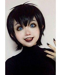 economico -Parrucca Mavis Vampiro Parrucca Nera Corto per Costumi di Halloween