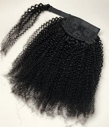 cheap -Hair Extensions Ponytail Extensions Afro Kinky Curly Human Hair Wrap Around Ponytail Remy Hair Extensions Clip in Hair Extensions with Magic Paste One Piece Hairpiece Hair For Women Natural Color