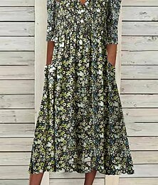 Χαμηλού Κόστους -γυναικείο casual φόρεμα midi φόρεμα πράσινο μισό μανίκι floral ruched καλοκαίρι άνοιξη φθινόπωρο v λαιμό casual Σαββατοκύριακο 2023 s m l xl xxl 3xl