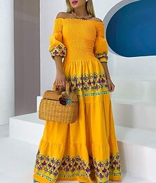 olcso -női alkalmi ruha hosszú ruha maxi ruha sárga fél ujjú virágos folt ősz tavasz ősz vállról lefelé modern hétvége karcsú 2023 s m l xl xxl