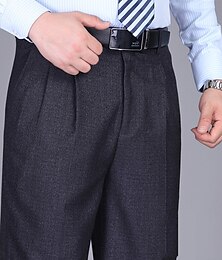 cheap -Men's Dress Pants Trousers Pleated Pants Zipper Pocket Straight Leg Plain Comfort Breathable Ankle-Length Wedding Office Work Fashion Chic & Modern Black+Grey Smoky gray High Waist Micro-elastic