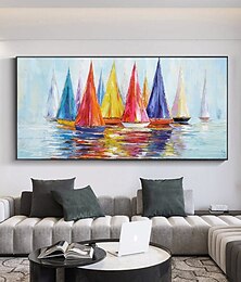 voordelige -olieverfschilderij handgemaakte handgeschilderde kunst aan de muur abstracte schemering zeegezicht landschap woondecoratie decor gerold canvas geen frame niet uitgerekt