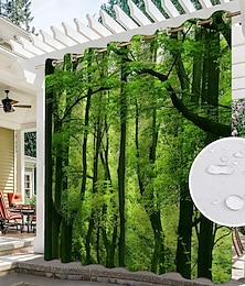 abordables -Cortina impermeable para exteriores de privacidad, cortinas correderas para patio, cortinas de pérgola con ojales, paisaje forestal 3D para cenador, balcón, porche, fiesta, 1 panel