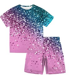 voordelige -Voor meisjes 3D Verloophelling T-shirt & shorts Kledingset Korte mouw Zomer Lente Actief Modieus leuke Style Polyester Kinderen 3-13 jaar Buiten Straat Sport Normale pasvorm