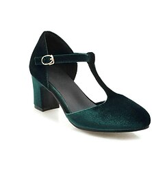 economico -scarpe col tacco da donna vintage in velluto verde con cinturino a T - eleganti scarpe mary jane con tacco a blocco per feste serali e occasioni formali
