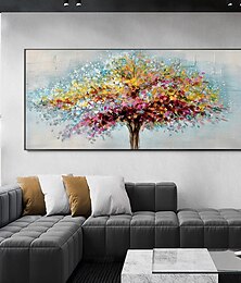 abordables -Peinture à l'huile sur toile faite à la main art mural décoration abstraite couteau peinture paysage arbre pour la décoration intérieure roulé sans cadre peinture non étirée