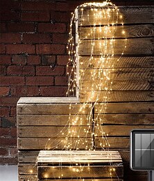 billige -solenergi ildflue haug hagelys utendørs fosselys 2m 180leds med 8 blinkende moduser for terrasse bryllupsfest dekorasjon juletre el 5mm varm hvit kald hvit blå kobbertråd lys vanntette solcelledrevet