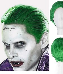 preiswerte -Squad Der Joker Cosplay Perücken Kurze Gerade Grüne Perücke Männer Erwachsene Cosplay Vollmaschinell Hergestellte Perücke für Den Ball Während Halloween Perücken St. Patrick's Day Perücken