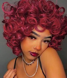 halpa -mustat naiset lyhyet afrokiharat hiukset peruukki pörröinen aaltoileva punainen synteettinen peruukki luonnollisen näköinen peruukki lämmönkestävä peruukki